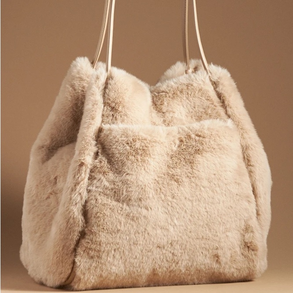 Anthropologie The Hollace Tote: Faux-Fur Edition in beige NWT